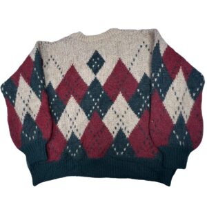POL Time of Year Oversized Argyle Knit Sweater Red Green Beige Boho NWOT Size L