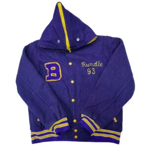 Vintage Purple Varsity Letterman Jacket Sailor Hood Zip B Patch Fleece size 40