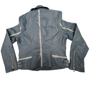 Y2K Style Light Blue Cropped Moto Jacket Women Faux Leather Biker Coat NWT