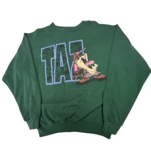 Vintage 1993 Looney Tunes Taz Sweatshirt Green Garment Graphics Medium