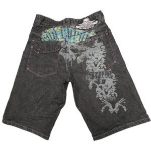 Southpole Denim Shorts Gray Y2K Skull Graphic Baggy Skater Streetwear Jorts 38