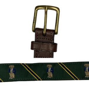 Polo Ralph Lauren Polo Bear Leather Trim Belt Men's Rare Designer Green & Brown