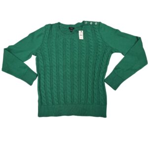 Talbots Sweater Womens S Cable Knit Crewneck Cotton Blend Button Detail NWT