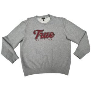 True Religion Grey Crewneck Sweatshirt Embroidered TRUE Patch Collegiate