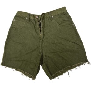 Code Zero Olive Green Cut-Off Denim Shorts Frayed Hem Streetwear Cargo Style
