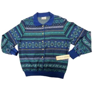 VTG Alfred Dunner Cardigan Sweater Womens M NWT Deadstock Geometric Button Front
