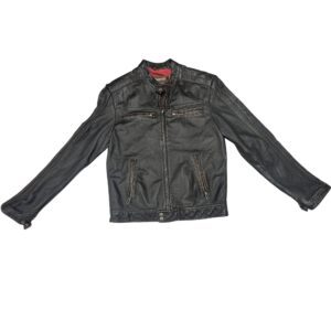 2000s Y2K Vintage Danier Distressed Leather Moto Jacket Brown Cafe Racer 2XS