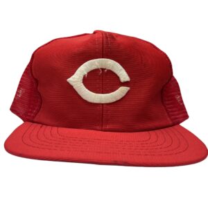 80s VTG Cincinnati Reds Mesh Trucker Hat Universal Industries Snapback Green Brim