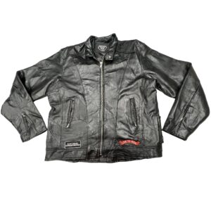 VTG Diamond Plate Patchwork Buffalo Leather Biker Jacket 2X Live To Ride Patches