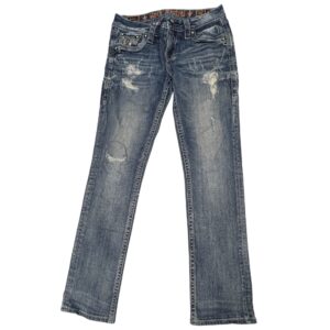 Rock Revival Adaliz Easy Straight Jeans Distressed Rhinestone Fleur De Lis Women Sz 26