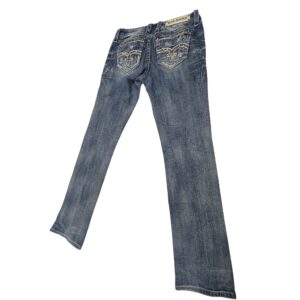Rock Revival Adaliz Easy Straight Jeans Distressed Rhinestone Fleur De Lis Women Sz 26