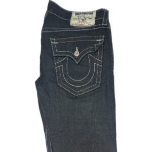 Vintage True Religion Cargo Jeans USA Made Dark Wash Thick Stitch Straight Mint