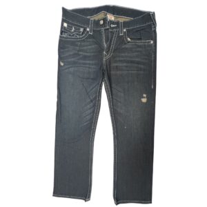 Vintage True Religion Cargo Jeans USA Made Dark Wash Thick Stitch Straight Mint