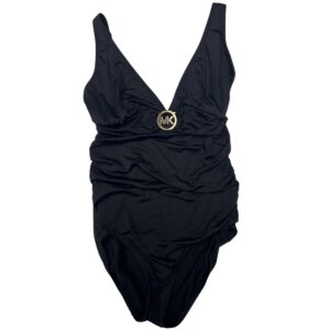 Michael Kors One Piece Swimsuit Black MK Logo Ring Shirred Tummy Control Women's