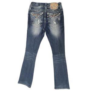 Y2K Miss Me Bootcut Jeans Women 25 Distressed Low Rise Embellished Flap Pocket