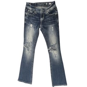 Y2K Miss Me Bootcut Jeans Women 25 Distressed Low Rise Embellished Flap Pocket