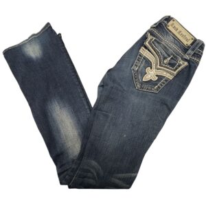 Rock Revival Souline Bootcut Jeans Women's 28 Blue Thick Stitch Rhinestone Flap
