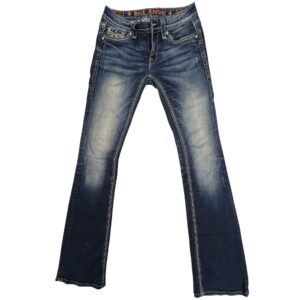 Rock Revival Souline Bootcut Jeans Women's 28 Blue Thick Stitch Rhinestone Flap