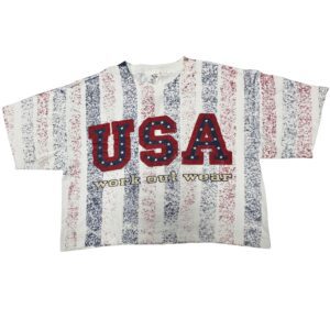 1980 Vintage USA Work Out Wear T Shirt OSFA Boxy Cropped Silver Screen Made USA