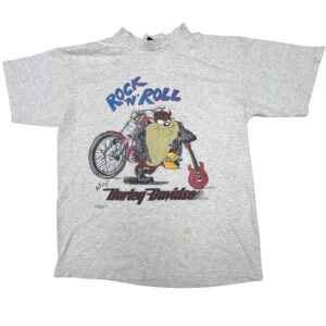 Vintage 1993 Harley Davidson Taz Looney Tunes T Shirt USA Gray Biker Rock N Roll