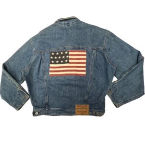 90s VTG Polo Country Ralph Lauren James American Flag Denim Jacket USA Made M