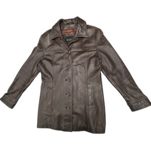 2000s Vintage Danier Brown Leather Car Coat Jacket Women's XS Y2K Distressed