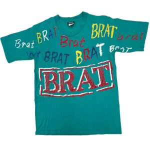Vintage 90s BRAT Living In Attitudes T Shirt USA Made Single Stitch Teal Mens L