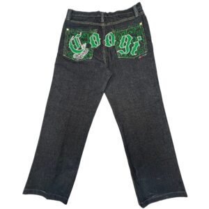 Authentic VTG COOGI Jeans Mens 36x34 Black Baggy Y2K Embroidered Spellout Green
