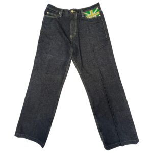 Authentic VTG COOGI Jeans Mens 36x34 Black Baggy Y2K Embroidered Spellout Green