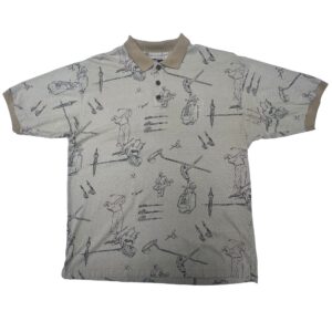 90s VTG Givenchy Activewear Golf Polo Shirt L Beige All Over Print AOP Novelty