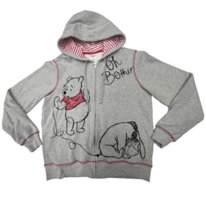Disney Store Winnie The Pooh Full Zip Hoodie L Gray Eeyore Piglet Red Stitch