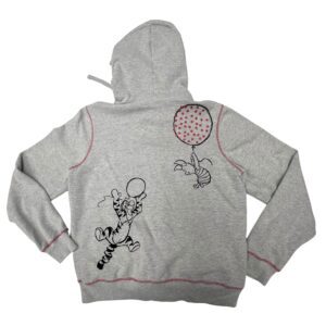 Disney Store Winnie The Pooh Full Zip Hoodie L Gray Eeyore Piglet Red Stitch