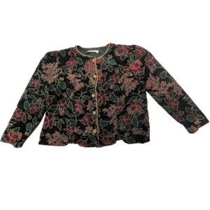 Vintage 90s Another Thyme Velvet Floral Jacket Gold Trim Whimsigoth Party Blazer