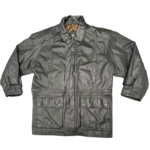 90s Vintage HS Pelle Leather Jacket Black Ornate Brass Snaps Quilted Paisley Large