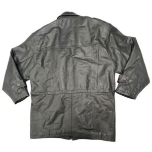 90s Vintage HS Pelle Leather Jacket Black Ornate Brass Snaps Quilted Paisley Large