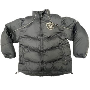 00s VTG Reebok Raiders Puffer Jacket Mens M Black NFL On Field Sideline Y2K 2005