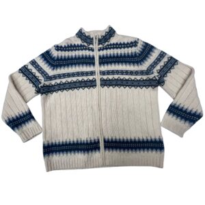 VTG Lands' End Japan Market Fair Isle Wool Full Zip Sweater Youth L 14-16 Nordic