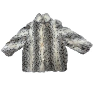 VTG Silver Unicorn Faux Fur Coat Women's M 10-12 Snow Leopard Spotted USA 80s