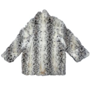 VTG Silver Unicorn Faux Fur Coat Women's M 10-12 Snow Leopard Spotted USA 80s