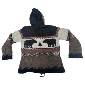 Vintage Ark Imports Bear Paw Wool Hooded Cardigan Jacket M Fleece Lined Nepal