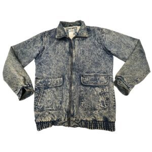 Vintage 80s Round Table Sportswear Acid Wash Denim Sherpa Lined Bomber Gorpcore