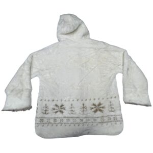 VTG Coldwater Creek Faux Fur Hooded Coat 2X White Nordic Fair Isle Plaid Plush