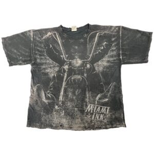 00s Y2K VTG Miami Ink Motorcycle T-Shirt Gildan AOP Grunge Distressed ThrashedXL
