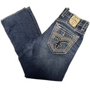 Rock Revival Bruno Bootcut Jeans Mens 31 Blue Denim Thick Stitch Embroidered Y2K