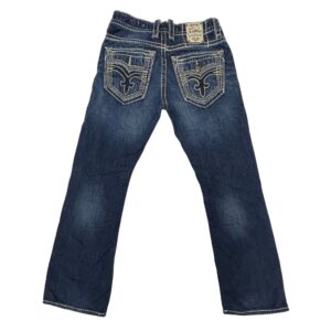 Rock Revival Bruno Bootcut Jeans Mens 31 Blue Denim Thick Stitch Embroidered Y2K