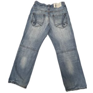 VTG Rocawear Y2K Baggy Jeans Men's 34 Blue Denim Distressed Embroidered Hip Hop