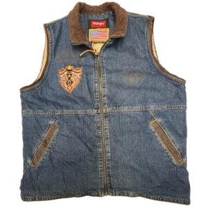 Vintage Wrangler Denim Vest Mens Medium Sherpa Lined Smith & Wesson NASCAR Patch
