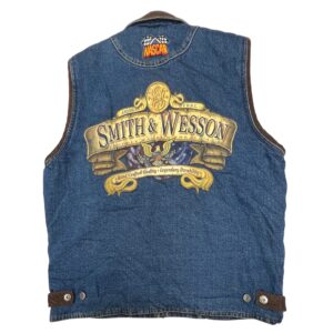 Vintage Wrangler Denim Vest Mens Medium Sherpa Lined Smith & Wesson NASCAR Patch
