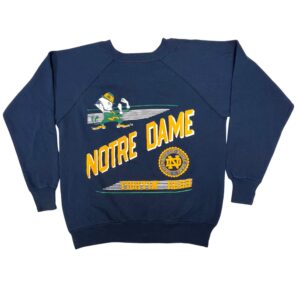 90s Vintage Notre Dame Fighting Irish Puff Print Raglan Crewneck Sweatshirt Navy