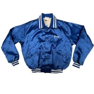 80s Vintage Windless Satin Nylon Bomber Jacket L Blue Deadstock NWT Made in USA